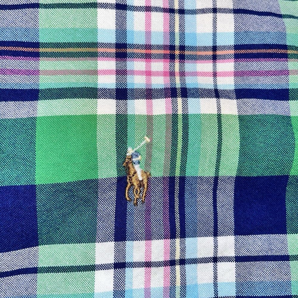 Ralph Lauren Green Blue Pink Plaid Flesh Pony Long Sleeve Button Shirt Mens XL